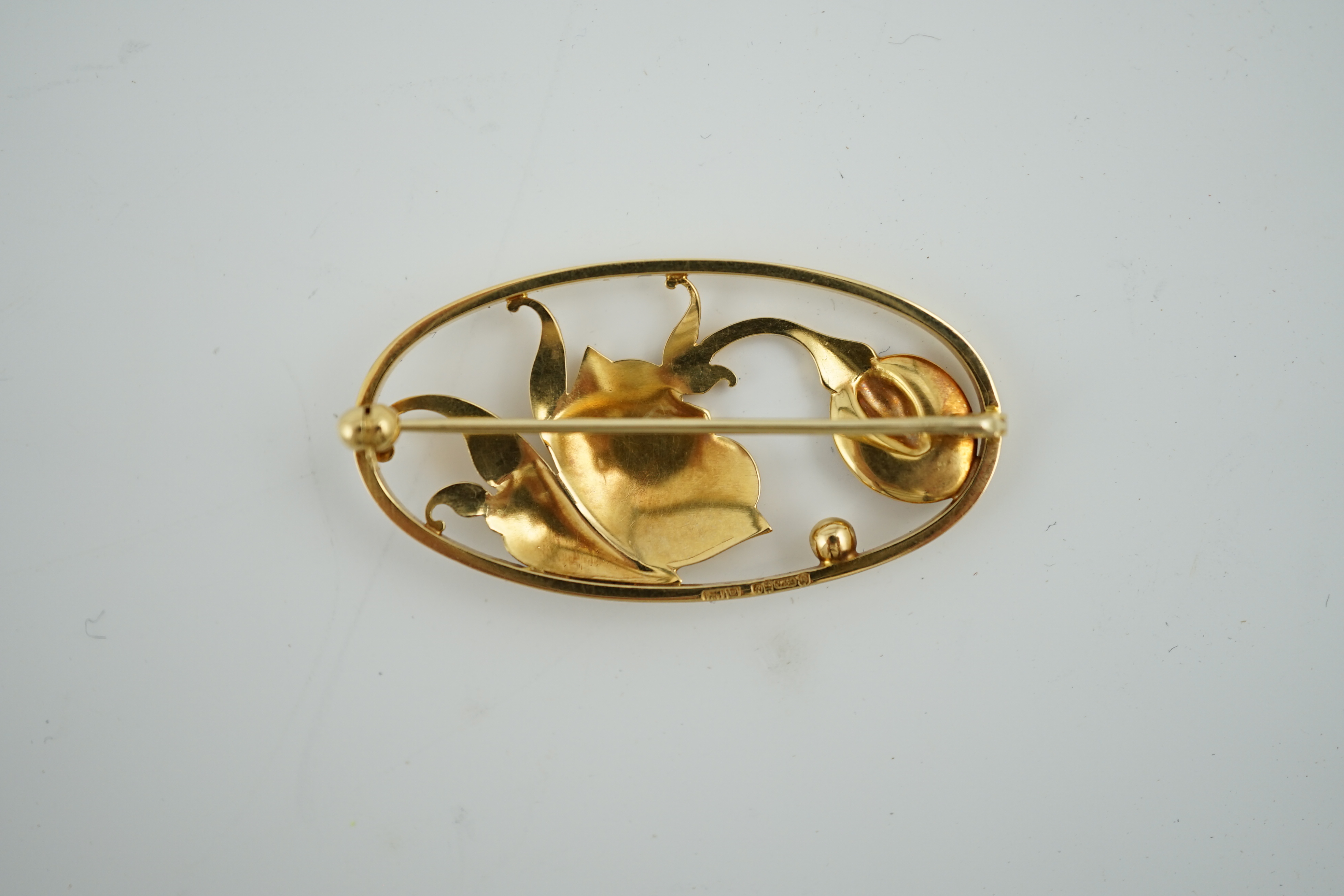 An early 1960's Georg Jensen 18ct gold open work foliate brooch